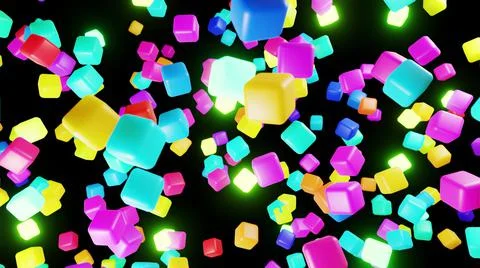 3d abstract simple geometric background with multicolor cubes flash neon light Illustrazione stock