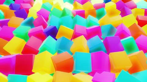 3d abstract simple geometric background with multicolor cubes. Cubes flash with Illustrazione stock