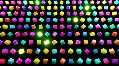 3d abstract simple geometric background with multicolor cubes flash neon light Illustrazione stock