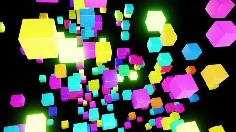 3d abstract simple geometric background with multicolor cubes flash neon light Illustrazione stock