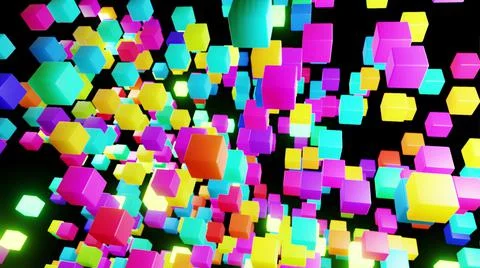 3d abstract simple geometric background with multicolor cubes flash neon light Illustrazione stock