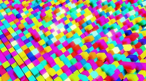 3d abstract simple geometric background with multicolor cubes flash neon light Illustrazione stock