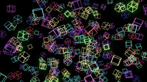3d abstract simple geometric background with multicolor cubes flash neon light Illustrazione stock
