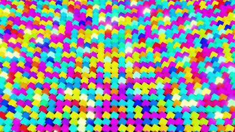 3d abstract simple geometric background with multicolor cubes flash neon light Illustrazione stock