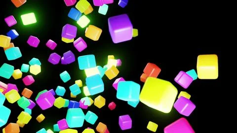 3d abstract simple geometric background with multicolor cubes flash neon light Illustrazione stock
