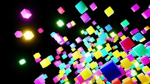3d abstract simple geometric background with multicolor cubes flash neon light Illustrazione stock