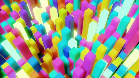 3d abstract simple geometric background with multicolor cubes flash neon light Illustrazione stock