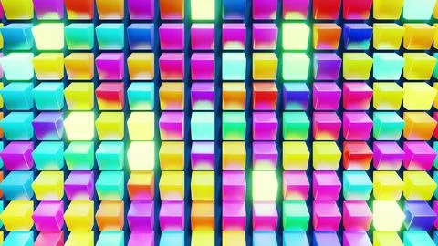 3d abstract simple geometric background with multicolor cubes. Random cubes Stock Illustration