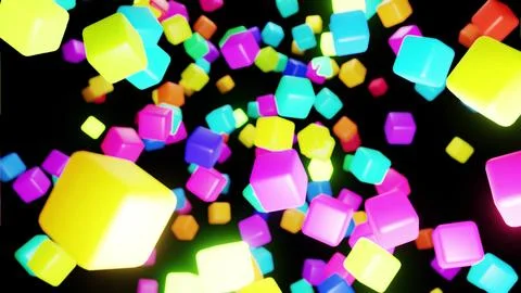 3d abstract simple geometric background with multicolor cubes flash neon light Illustrazione stock
