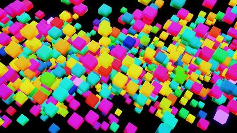 3d abstract simple geometric background with multicolor cubes. Cubes in the air Fotos de archivo