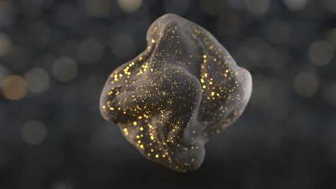 3D abstract smooth golden liquid shape. Transforming ball with ripples waving on Stock Illustration