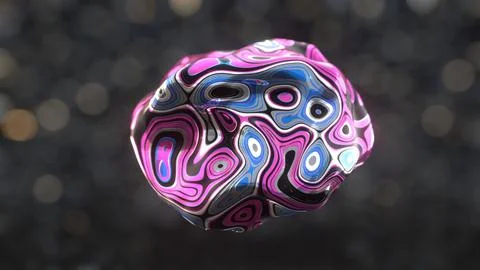 3D abstract smooth iridescent liquid shape. Transforming ball with ripples Illustrazione stock
