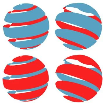 3d abstract striped sphere in four version Stock Illustration