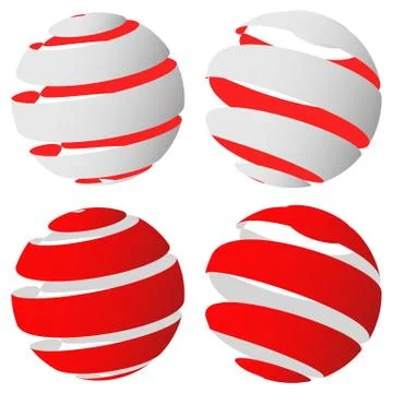3d abstract striped sphere in four version Illustrazione stock