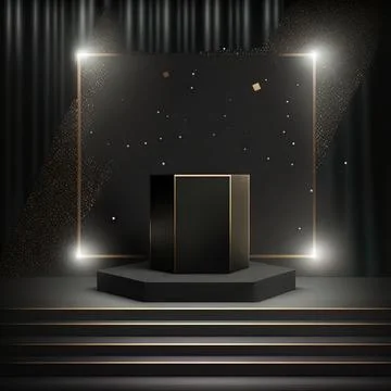 3D abstract studio room with pedestal podium. black geometric platform with Stock Illustration