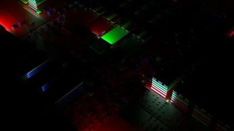 3d abstract technology background. Complex block structure with random lights Stock Illustration