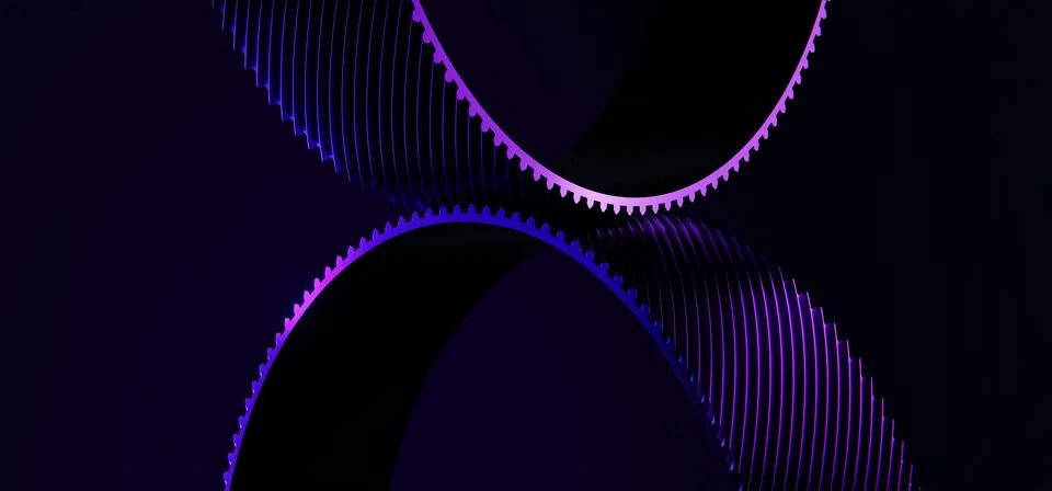 3D Abstract Technology Background with Neon Helios Gears on Neon Background Stock Illustration