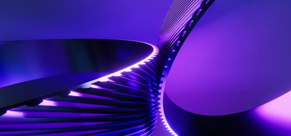 3D Abstract Technology Background with Neon Helios Gears on Neon Background Stock Illustration