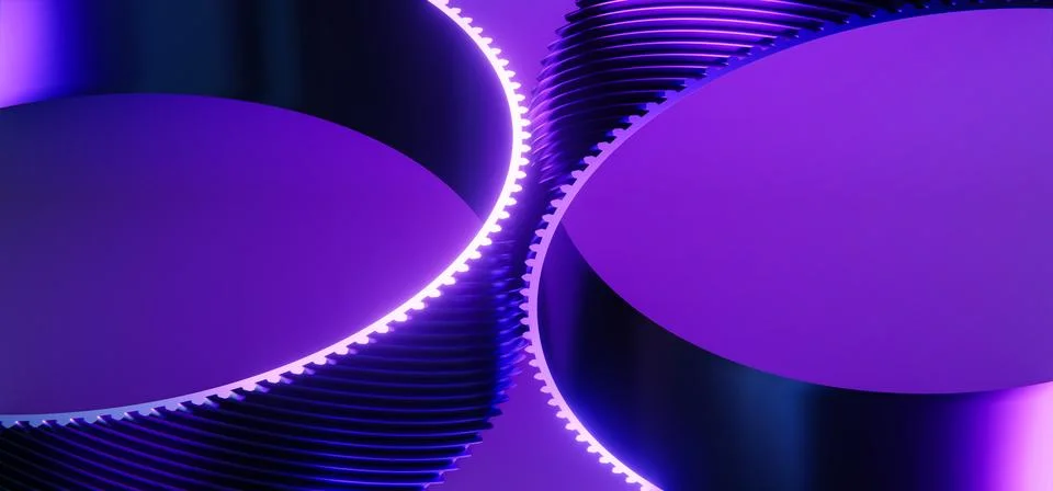 3D Abstract Technology Background with Neon Helios Gears on Neon Background Stock Illustration