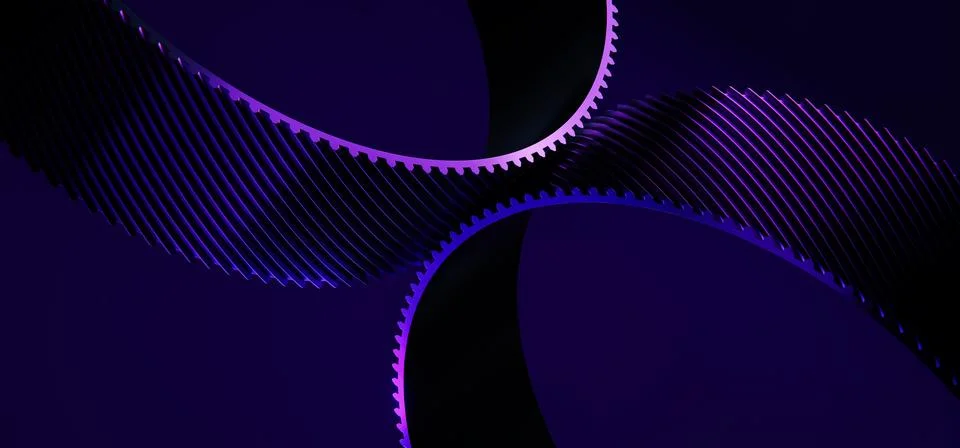 3D Abstract Technology Background with Neon Helios Gears on Dark Background イラスト素材