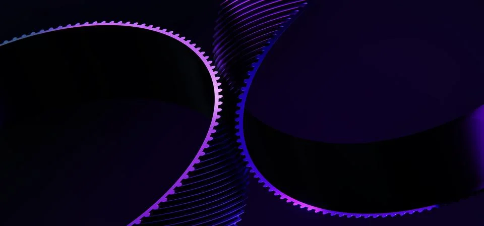 3D Abstract Technology Background with Neon Helios Gears on Dark Background Stock Illustration