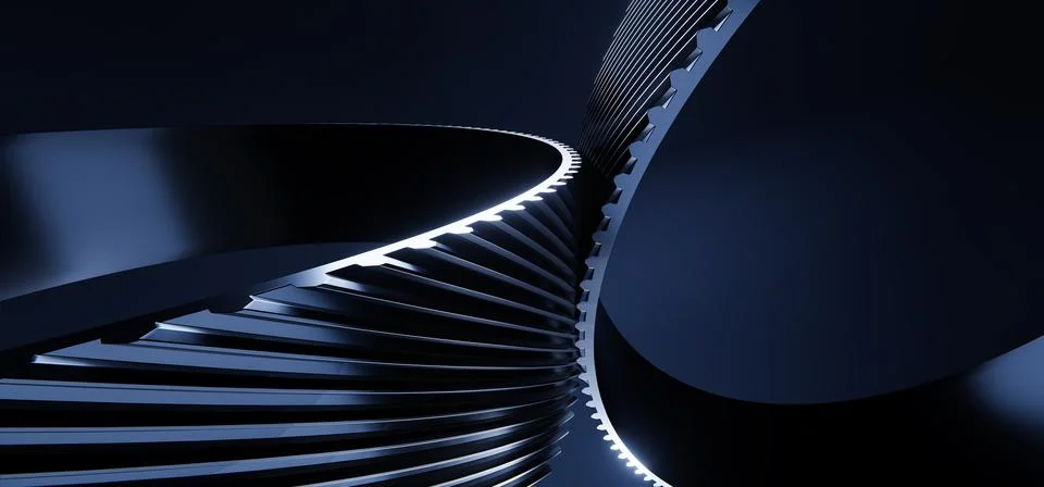 3D Abstract Technology Design with Black Helios Gears on Dark Background Stock Illustration