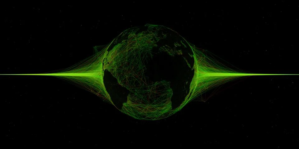 3d abstract technology globe illustration. Map over plexus intersections. Stock Illustration