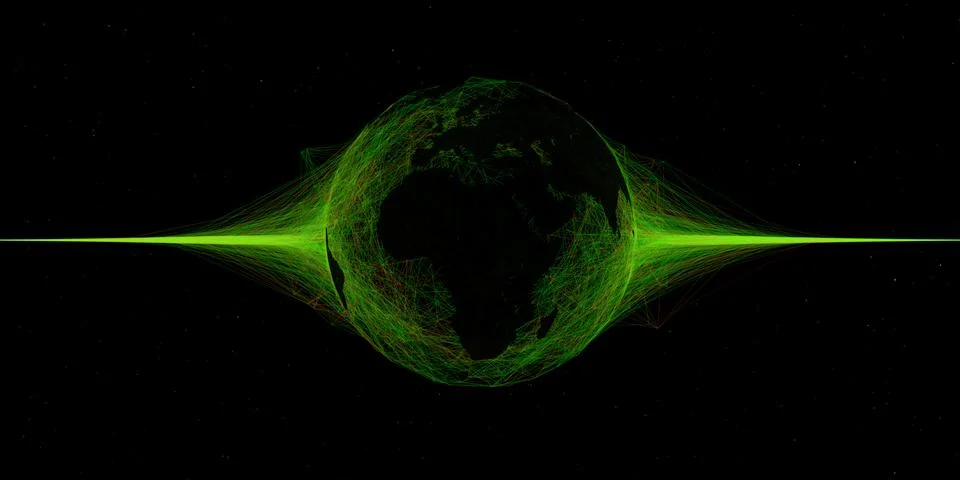 3d abstract technology globe illustration. Map over plexus intersections. Ilustração Stock