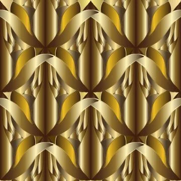 3d abstract textured gold vector seamless pattern. Ornate patterned ornamenta Illustrazione stock