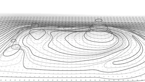 3D Abstract Topographic Map Black Light Lines Back Stock Illustration