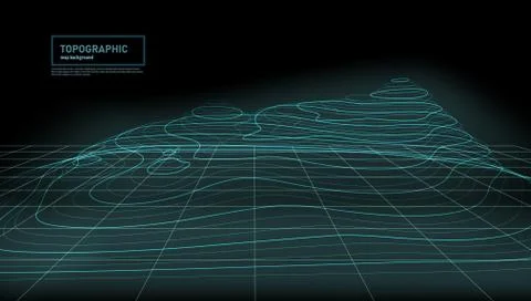 3D Abstract Topographic Map Neon Light Lines Back イラスト素材