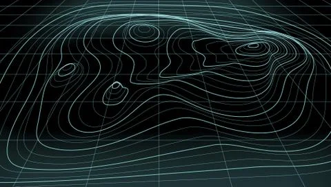 3D Abstract Topographic Map Neon Light Lines Back Illustrazione stock