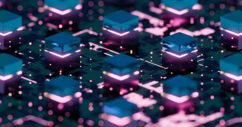 3D Abstract Visualization of Server Operations - Futuristic Digital Grid Desi Illustrazione stock
