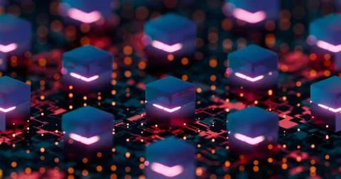 3D Abstract Visualization of Server Operations - Futuristic Digital Grid Desi Stock Illustration