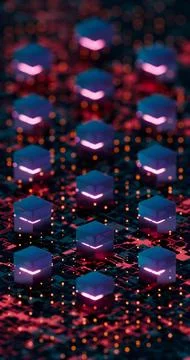 3D Abstract Visualization of Server Operations - Futuristic Digital Grid Desi Illustrazione stock