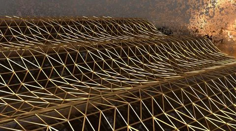 3D Abstract wave pattern metallic black and golden frame object Illustrazione stock