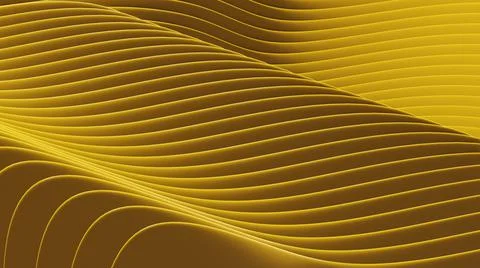 3D abstract waves background. Wallpaper of 3D yellow abstract lines and waves.  Stock Illustration