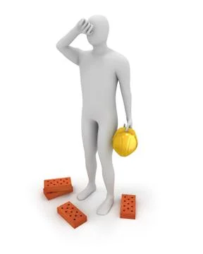 3D abstract white builder tired Stock-Illustration