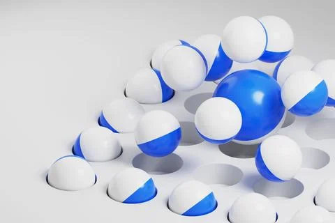 3d abstract white circular depression texture and blue plastic spheres Ilustración de archivo