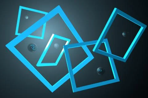3D abstraction from spheres and rectangular frames in a chaotic order in space Stock Illustration