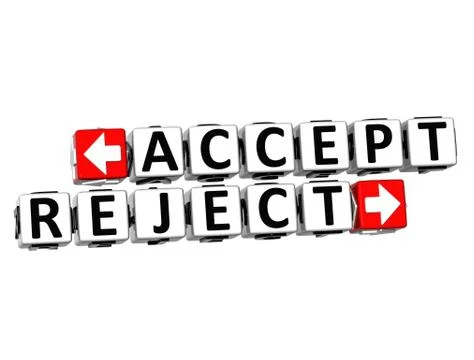 3d accept reject button click here block text Illustrazione stock
