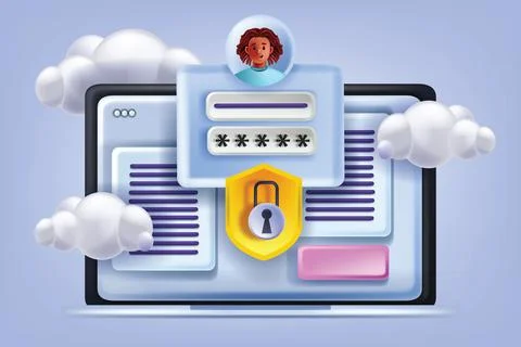 3D account security concept, vector online data privacy protection Stock Illustration
