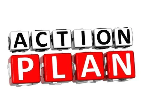 3d action plan button click here block text Stock Illustration