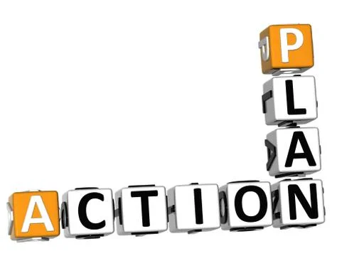3d action plan crossword on white background Stock Illustration