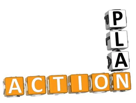 3d action plan crossword on white background Stock Illustration