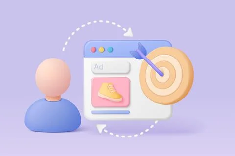 3D Ad Retargeting Concept with Target Icon Stock Illustration