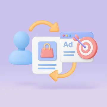 3D Ad Retargeting Concept with Target Icon Stock Illustration