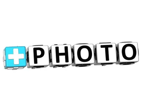 3d add photo button click here block text Illustrazione stock