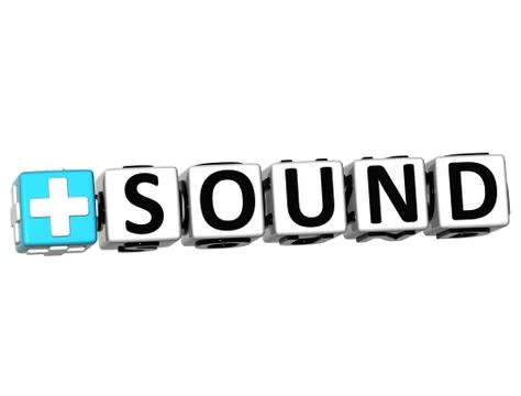 3d add sound button click here block text Illustrazione stock