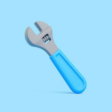 3D Adjustable Spanner with Blue Handle on Light Blue Background Stock Illustration